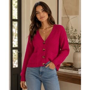 The Fifth Label Cardigan‎ Womens XS Pink Chunky Knit Oversized Preppy Sweater